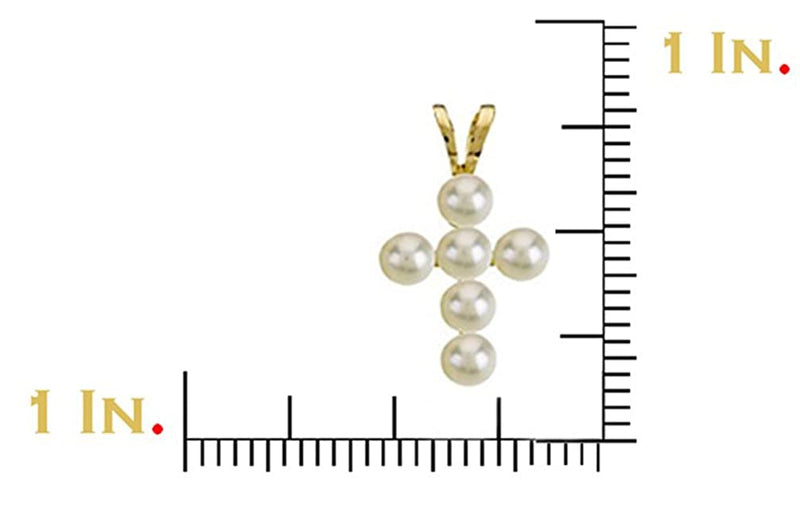 Childrens Freshwater Cultured Akoya Pearl Cross 14k Yellow Gold Necklace (3.0mm), 15"