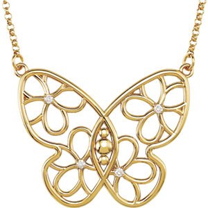 Diamond Butterfly 14k Yellow Gold Pendant Necklace, 18" (.08 Cttw)