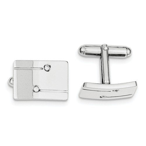 Rhodium-Plated Sterling Silver, Cubic Zirconia Rectangle Cuff Links, 19X16MM