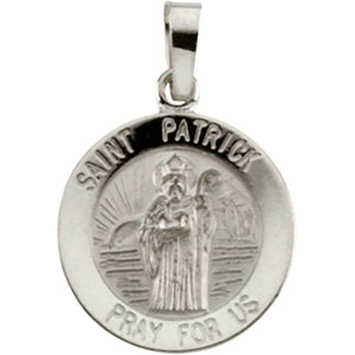14k White Gold Round St. Patrick Medal (15MM)