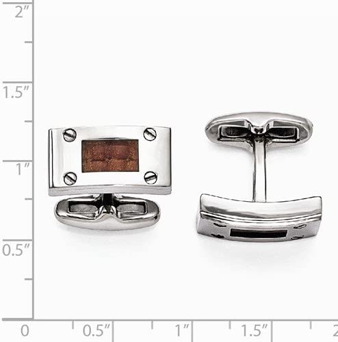 Texture Collection Grey Titanium and Brown Leather Cuff Links, 11X20MM