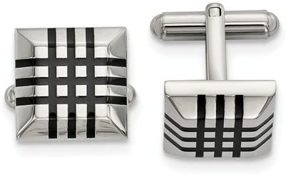 Stainless Steel Black Rubber Square Cuff Links, 20.87MMX 18.13MM