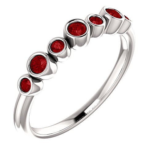 Created Chatham Ruby 7-Stone 3.25mm Ring, Rhodium-Plated 14k White Gold