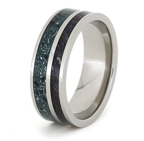 Green Stardust, Black Box Elder Burl 8mm Comfort-Fit Titanium Wedding Band, Size 10