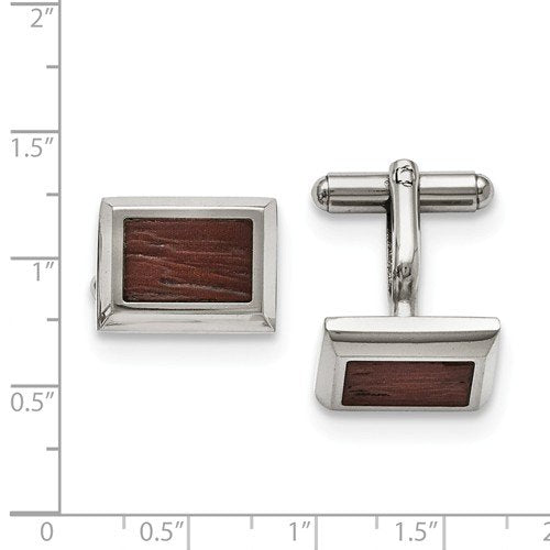 Stainless Steel Wood Inlay Rectangle Cuff Links, 18X14MM