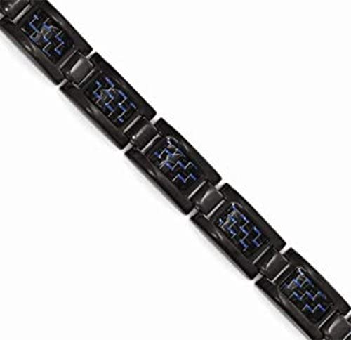 Men's Stainless Steel 9mm with Carbon Fiber Inlay Link Bracelet, 8.25 Inches