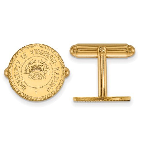 Gold-Plated Sterling Silver University Of Wisconsin Crest Round Cuff Links, 15MM