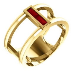 Ruby Baguette Negative Space Ring, 14k Yellow Gold