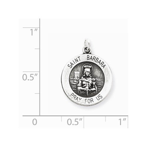Sterling Silver Antiqued Saint Barbara Medal (20X15 MM)