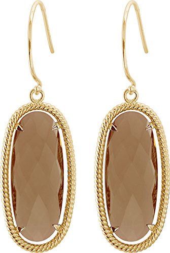 Two-Sided 24.8 Ctw Checkerboard Smoky Quartz 14k Yellow Gold Earrings