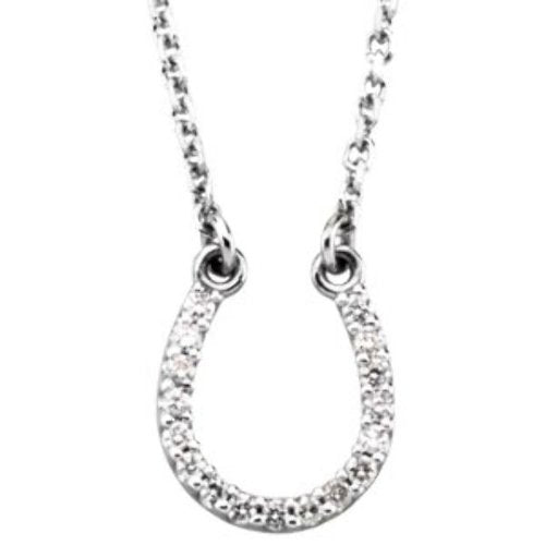 Small 14k White Gold Diamond Horseshoe Necklace, 16" (.08 Cttw., GH Color, I1 Clarity)