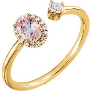 Diamond and Morganite Two-Stone Halo-Style Ring, 14k Yellow Gold (.16 Ctw, G-H Color, I1 Clarity)