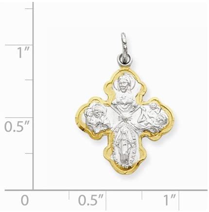 Rhodium-Plated Sterling Silver Vermeil 4-Way Medal (25X18MM)