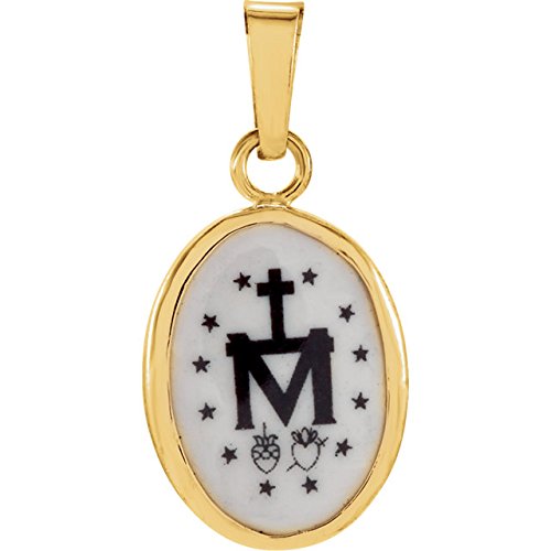 14k Yellow Gold Miraculous Hand-Painted Porcelain Medal (13x10 MM)