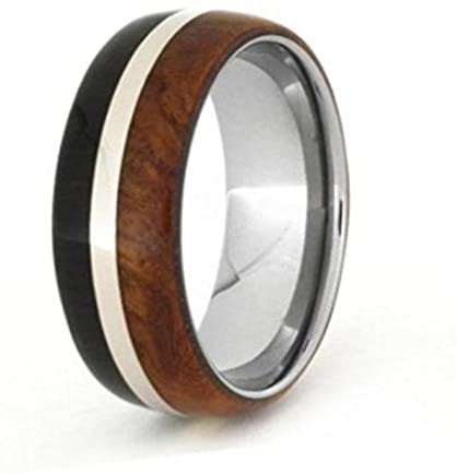 Amboyna and African Blackwood, 14k White Gold 8mm Titanium Comfort-Fit Band