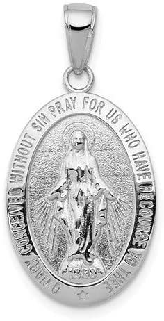 Rhodium-Plated 14k White Gold Large Miraculous Medal Pendant