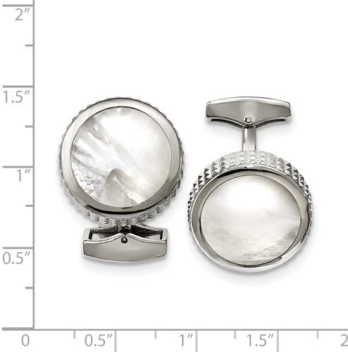 Stainless Steel Studded Round Mother of Pearl Cuff Links
