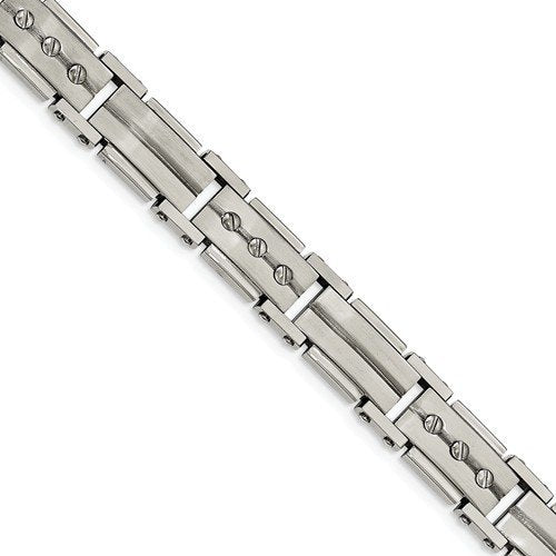 Men's Brushed and Polished Stainless Steel Link Bracelet, 8.5"