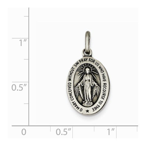 Sterling Silver Antiqued Miraculous Medal (24X12MM)