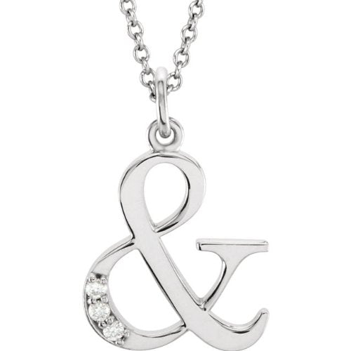 Diamond '&' Ampersand Symbol Rhodium-Plated 14k White Gold Pendant Necklace, 16" (.03 Ctw, GH Color, I1 Clarity)