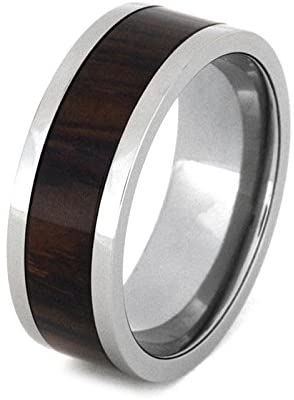 Cocobolo Wood Inlay 10mm Comfort Fit Interchangeable Titanium Ring, Size 13.25