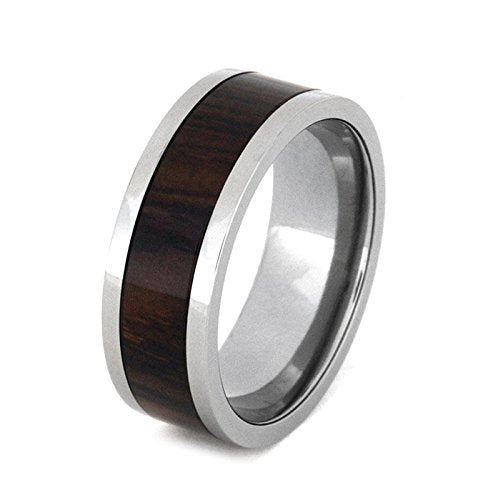 Cocobolo Wood Inlay 10mm Comfort Fit Interchangeable Titanium Ring, Size 10