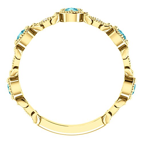 Blue Zircon and Diamond Vintage-Style Ring,14k Yellow Gold (0.03 Ctw, G-H Color, I1 Clarity)