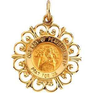 14k Yellow Gold Round Our Lady of Perpetual Help Medal (18.5 MM)