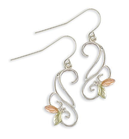 Scrollwork Pattern Earrings, Sterling Silver, 12k Green and Rose Gold Black Hills Gold Motif