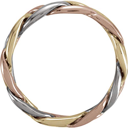 4.75mm 14k Yellow, White and Rose Gold Tri-Color Hand Woven Band, Sizes 5 to 12.5