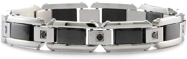 Men's Stainless Steel, Black Enamel 12mm Black Diamond Bracelet 8.75  Inches (.50 Ctw)