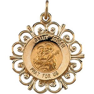 Rhodium Plated 14k Yellow Gold St. Joseph Medal (18.5 MM)