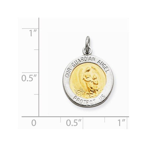 Rhodium-Plated Sterling Silver And Vermeil Guardian Angel Medal (20X15MM)