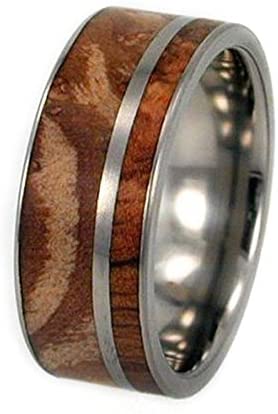 Buckeye Burl, Titanium Pinstripe 8mm Comfort Fit Titanium Wedding Band, Size 9.5