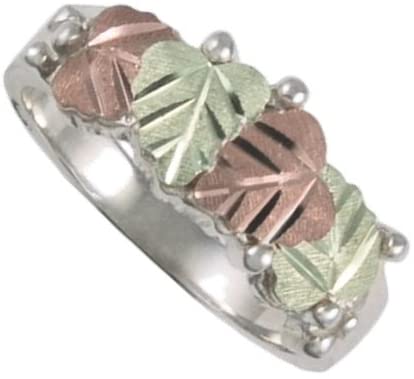 Diamond-Cut Heart Leaf Band, Sterling Silver, 12k Green and Rose Gold Black Hills Gold Motif, Size 8.25