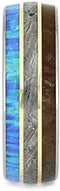 Synthetic Opal, Dinosaur Bone, Meteorite, 14k Yellow Gold, Titanium 8mm Comfort-Fit Mokume Sleeve Band, Size 10.25