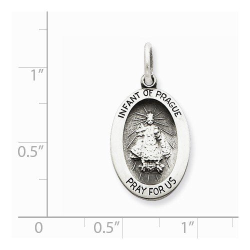 Sterling Silver Antiqued Infant of Prague Medal (25X13MM)