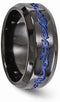 Anodized Collection Black Titanium Patterned Blue Anodized Scrollwork 9mm Wedding Band, Size 9