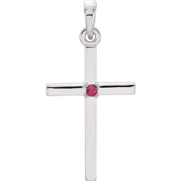 Platinum Ruby Inset Cross Pendant (22.65x11.4MM)