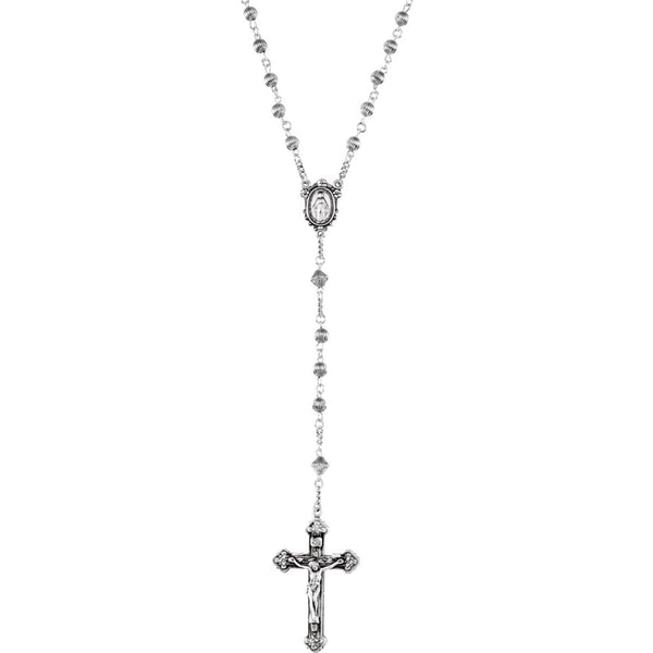 Rosary Necklace with Fluted Beads, Sterling Silver, 37"