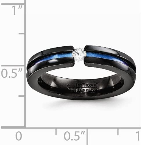Edward Mirell Black Titanium White Sapphire and Rainbow Multi-Colored Grooved Anodized 4mm Band
