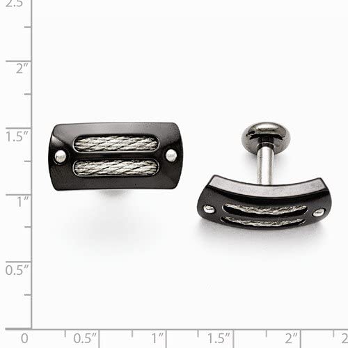 Black Titanium, Sterling Silver with Cable Inlay Cuff Links