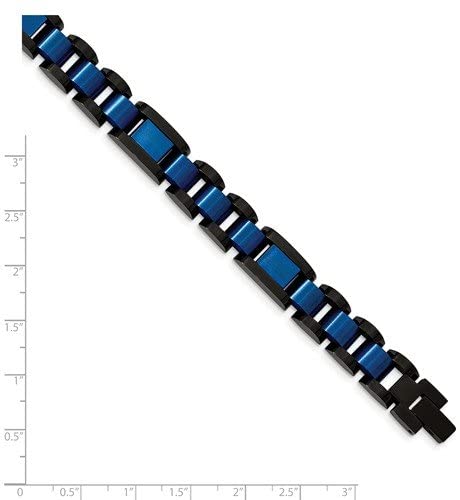 Men's Brushed Stainless Steel Black and Blue IP Bracelet, 8.75 Inches