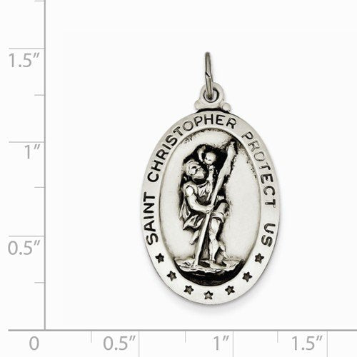 Sterling Silver Saint Christopher Medal Charm Pendant (34X20 MM)