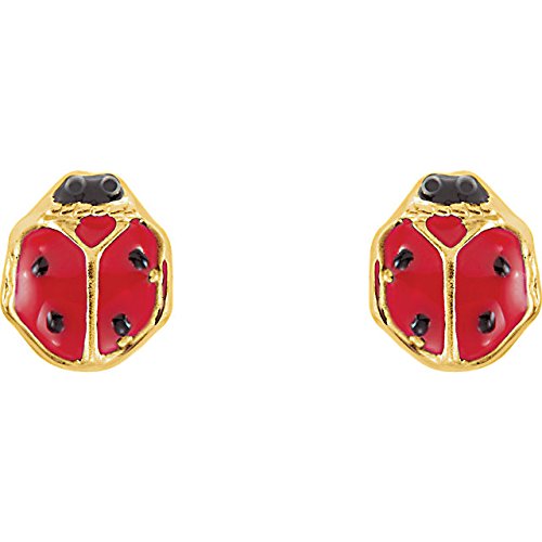 Childrens 14k Yellow Gold and Red Enamel Ladybug Earrings