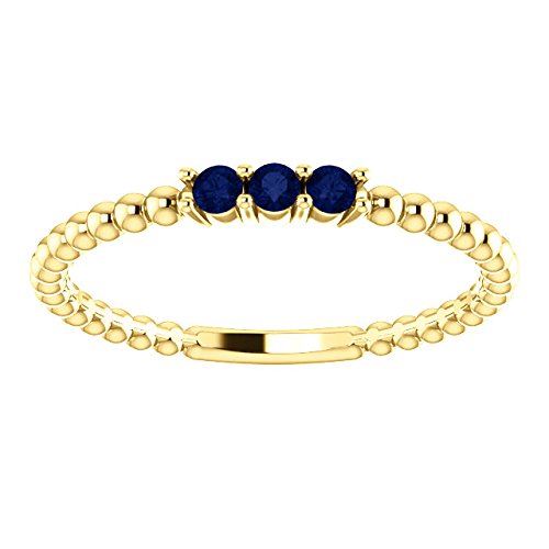 Blue Sapphire Beaded Ring, 14k Yellow Gold, Size 6.5