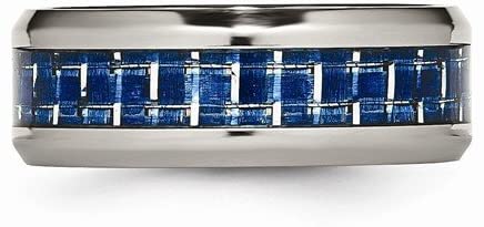 Titanium, Blue and white Carbon Fiber Inlay 8mm Comfort-Fit Band, Size 10.5