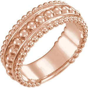 Mirror-Polished Beaded Ring, 14k Rose Gold, Size 9