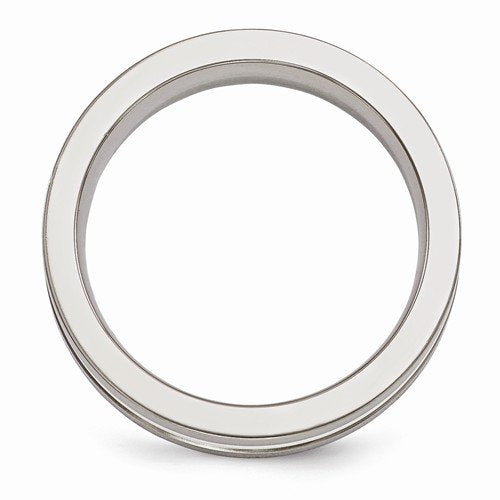 Silver Inlay Collection Brushed Gray Titanium, Argentium Silver Inlay 6mm Flat Band