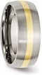 Brushed Titanium, 14k Yellow Gold Inlay 8mm Dome Band, Size 11